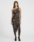 Express Women's Mesh Leopard One Shoulder Asymmetrical Midi Dress in Neutral Print