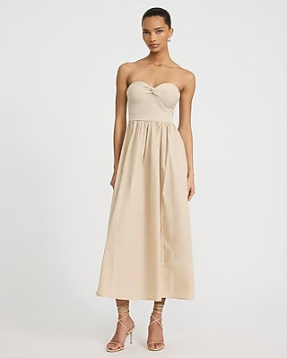 Express Women's Mixed Media Strapless Sweetheart Midi Fit And Flare Dress in Neutral Small