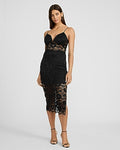 Express Women's Lace Sweetheart Midi Dress in Pitch Black
