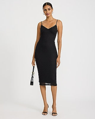 Express Women's Mesh Floral V-Neck Sleeveless Midi Dress in Black Small