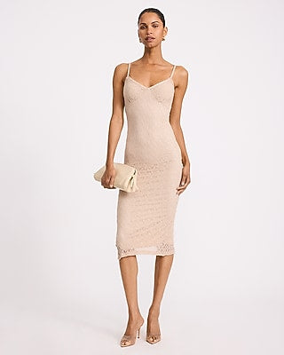 Express Women's Mesh Floral V-Neck Sleeveless Midi Dress in Neutral Small