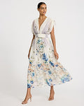 Express Women's Floral Chiffon V-Neck Tie Back Maxi Dress Small