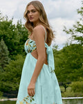 Express Women's Floral Scoop Neck Tie Back Cutout Midi Dress in Green Small