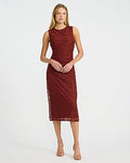 Express Women's Lace Crew Neck Ruched Midi Dress in Reddish Brown