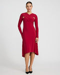Express Women's Jersey Draped Cutout Long Sleeve Midi Fit And Flare Dress in Red Small