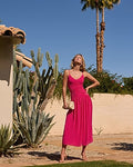 Express Women's V-Neck Ruched Drop Waist Knit Maxi Dress With Pockets in Pink Small