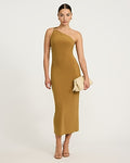 Express Women's One Shoulder Gold Hardware Maxi Dress in Mustard