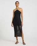 Express Women's Open Stitch Knit Crochet Halter Neck Midi Dress in Black Small