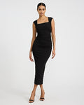 Express Women's Ribbed Knit Cap Sleeve Ruched Midi Dress in Black Small