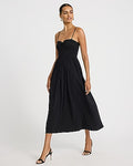 Express Women's Sweetheart Sleeveless Smocked Midi Dress in Black Small