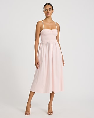 Express Women's Sweetheart Sleeveless Smocked Midi Dress in Pink Small