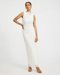 Express Women's Mesh Crew Neck Sleeveless Ruched Maxi Dress in White Small