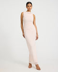 Express Women's Mesh Crew Neck Sleeveless Ruched Maxi Dress in Pink Small