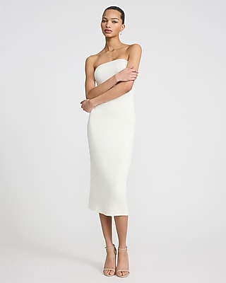 Express Women's Jersey Knit Strapless Midi Tube Dress in White Small