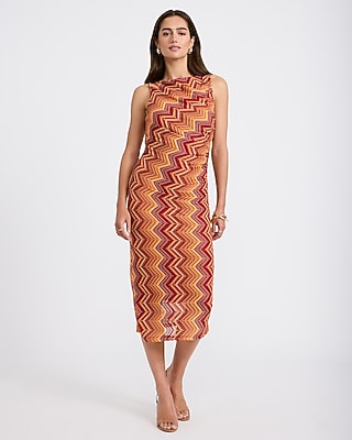 Express Women's Chevron Crochet Boat Neck Ruched Midi Dress Small