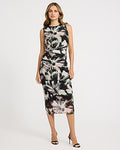 Express Women's Printed Mesh Crew Neck Sleeveless Ruched Midi Dress Small