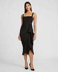Express Women's Ruffle Square Neck Sleeveless Midi Dress in Pitch Black