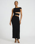 Express Women's Asymmetrical Off The Shoulder Cutout Maxi Dress in Pitch Black