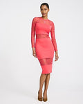 Express Women's Mesh Crew Neck Long Sleeve Cutout Midi Dress in Racing Red