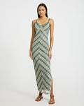Express Women's Crochet Chevron V-Neck Maxi Dress in Neutral Print