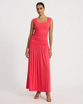 Express Women's Square Neck Drop Waist Ruched Knit Maxi Dress in Geranium