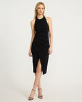 Express Women's Crepe Halter Sleeveless Pleated Wrap Midi Dress in Black Small