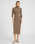 Express Women's Mock Neck Long Sleeve Knit Midi Dress in Mushroom