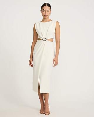 Express Women's Crepe Hardware Cutout Midi Dress in White Small