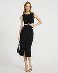 Express Women's Crepe Hardware Cutout Midi Dress in Pitch Black