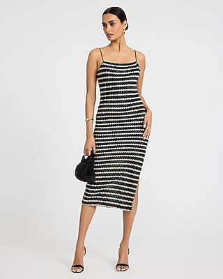 Express Women's Crochet Striped Square Neck Midi Dress in Black Small