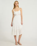 Express Women's Scoop Neck Button Front Smocked Back Tiered Midi Dress in White Small