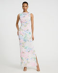 Express Women's Mesh Floral Ruched Maxi Dress in Multi