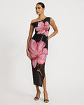 Express Women's Floral Mesh One Shoulder Twist Strap Maxi Dress in Red Small