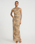 Express Women's Mesh Leopard Ruched Maxi Dress Small