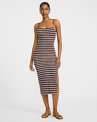 Express Women's Crochet Striped Square Neck Midi Dress in Brown Small