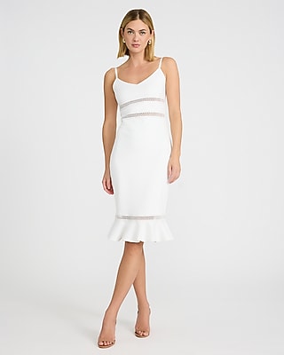 Women's Express X Bebe Scuba Lace Insert V-Neck Midi Dress in White