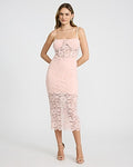 Women's Express X Bebe Lace Pieced Square Neck Corset Midi Dress in Light Pink