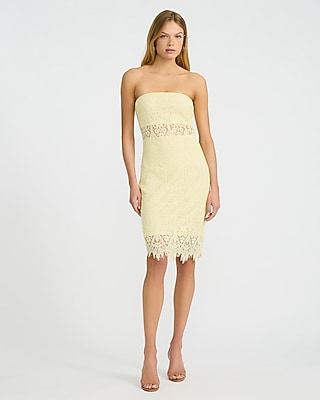 Express Women's Lace Strapless Midi Dress in Yellow Small