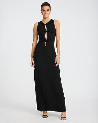 Express Women's Twist Cutout Sleeveless Maxi Knit Dress in Pitch Black