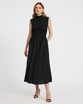 Express Women's Mixed Media Mock Neck Drop Waist Midi Dress With Pockets in Black Small