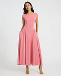 Express Women's Cap Sleeve Open Back Drop Waist Maxi Dress With Pockets in Pink Small