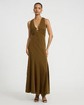 Express Women's Hardware Keyhole V-Neck Maxi Dress in Brown Small