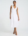 Express Women's Mixed Media V-Neck Sleeveless Drop Waist Midi Dress in White