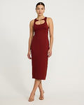 Express Women's Knit Boat Neck Gold Hardware Cutout Midi Dress in Burgundy
