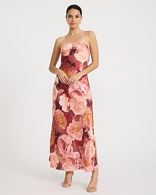 Express Women's Printed Strapless Tie Back Maxi Dress in Pink Small