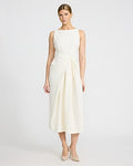 Express Women's Crew Neck Sleeveless Gathered Front Midi Dress in White Small