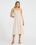 Express Women's Cotton Poplin Striped Ruched Side Tie Midi Dress in Neutral Small