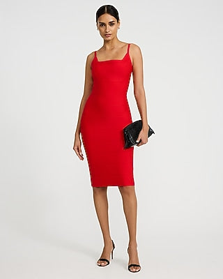 Women's Express X Bebe Square Neck Bandage Midi Dress in Vibrant Red