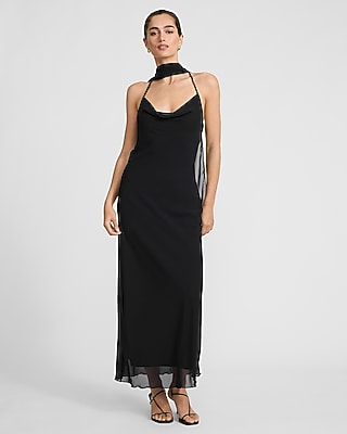 Express Women's Cowl Neck Scarf Open Back Maxi Dress in Black Small