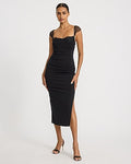 Express Women's Lace Pieced Sweetheart Cap Sleeve Ruched Midi Dress in Black Small